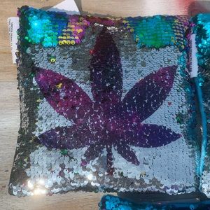 Rainbow/Silver Sequin Leaf Pillow